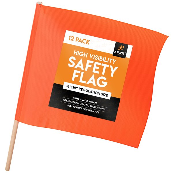 Xpose Safety Orange Safety Flags - 18 in  x 18 in  Orange Warning Flag, 12PK WF-18-12-X